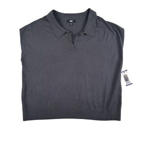 DKNY Sweater Vest Womens XXL Gray Solid Sleeveless Collared Knit Pullover Top